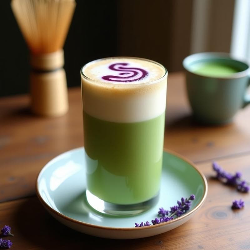 Bebida de Matcha y Leche de Avena con Sirop de Lavanda: Latte Japonés Relajante y Sin Lactosa