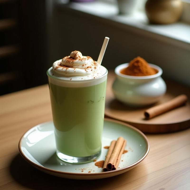 Bebida de matcha y Leche de Coco con Canela: Batido Vegano Energético y Sin Lactosa