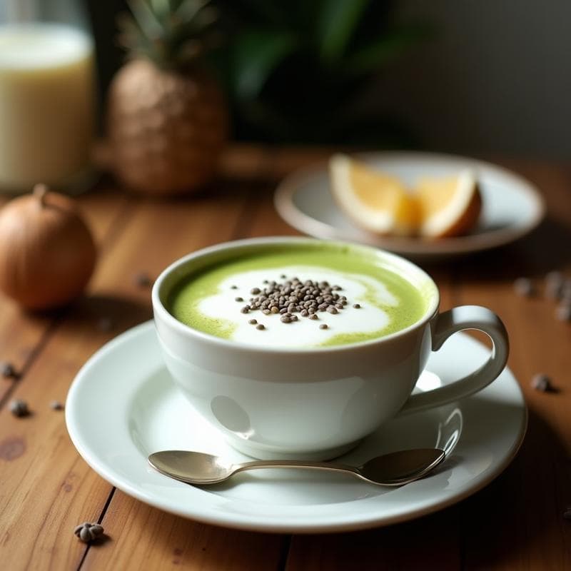Bebida de Matcha y Leche de Coco con Semillas de Chía: Latte Vegano Antiinflamatorio