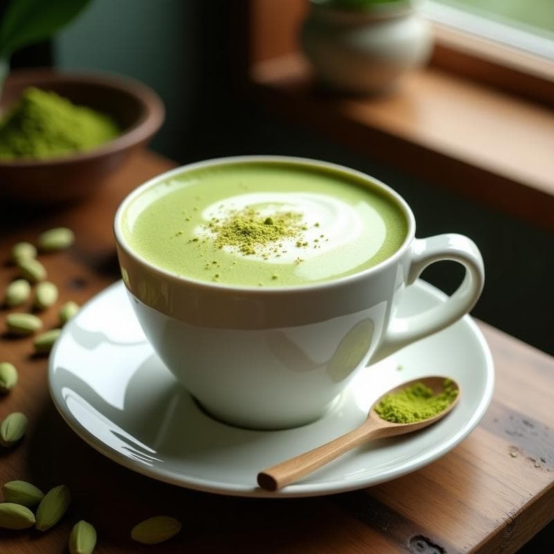 Bebida de Matcha con Leche de Pistacho y Cardamomo: Latte Energético Sin Lactosa