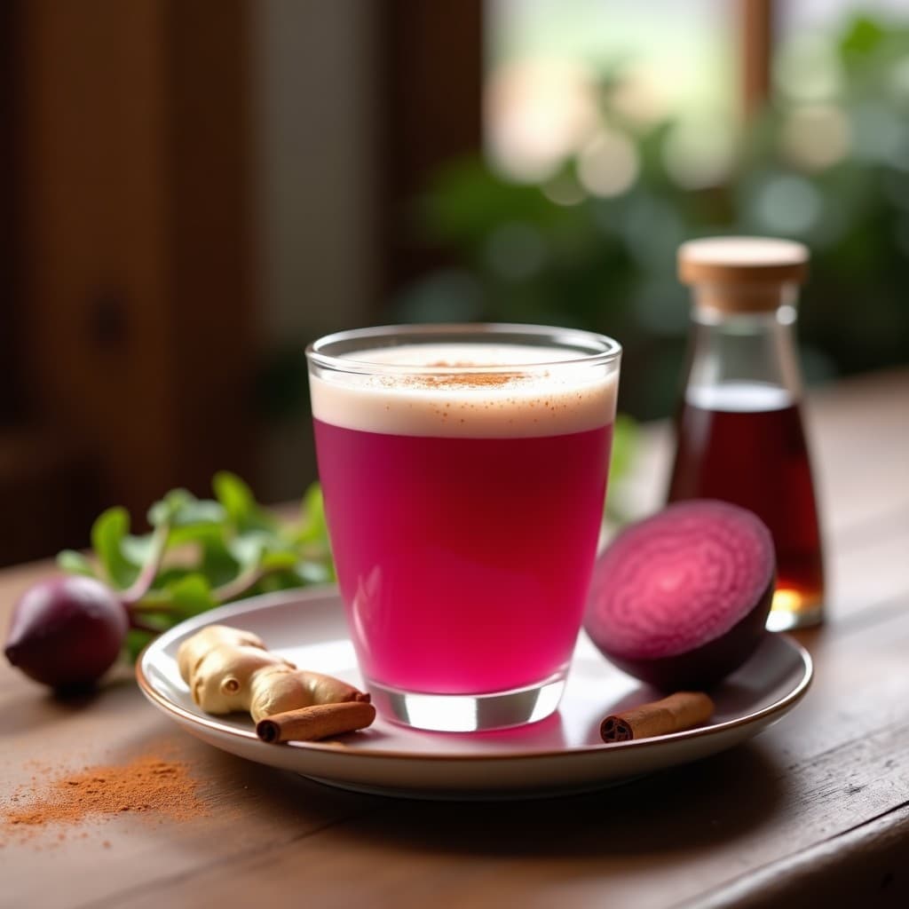 Bebida de Remolacha y Jengibre con Leche de Camella: Latte Energético Sin Cafeína