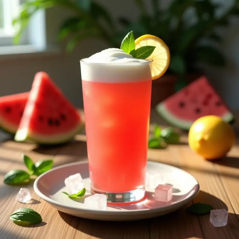 Bebida de Watermelon y Albahaca con Espuma de Limón: Cóctel Sin Alcohol Veraniego