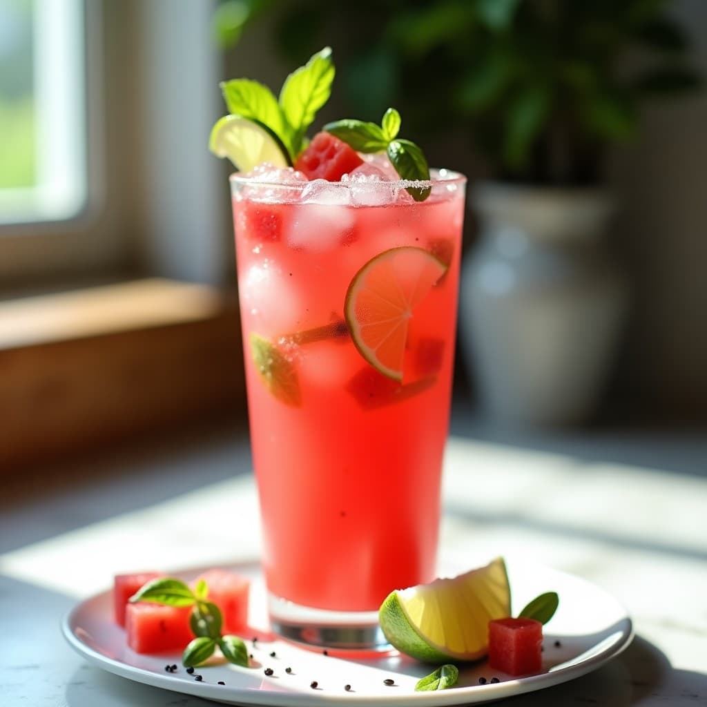 Bebida de Watermelon y Albahaca con Toque de Lima: Refresco Detox Vegano