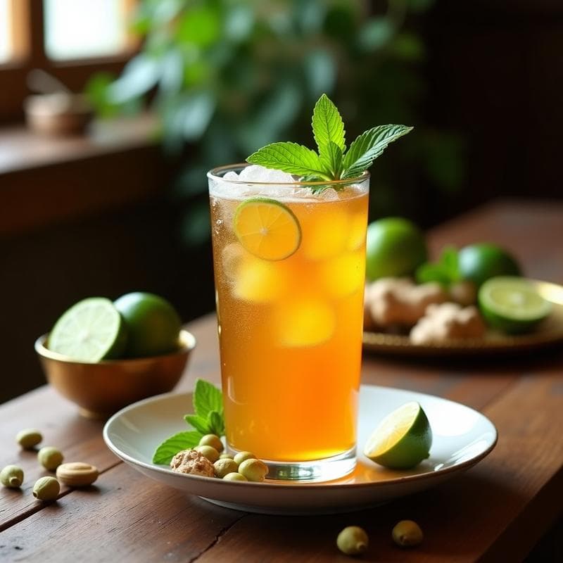 Bebida de Tamarindo y Jengibre con Burbujas de Lima: Refresco Árabe Sin Azúcar y Digestivo