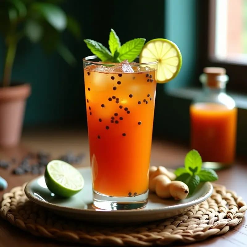 Bebida de Tamarindo y Jengibre con Menta Fresca: Refresco Mexicano Tradicional
