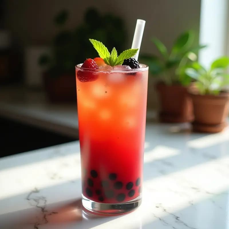 Bebida de Té de Burbujas con Chía y Frutos Rojos: Refresco Taiwanese Saludable y Divertido