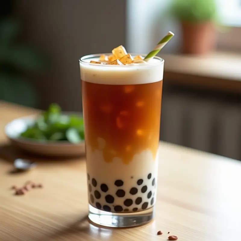 Bebida de Té de Burbujas con Leche de Avena y Jarabe de Agave: Receta Taiwana Vegana