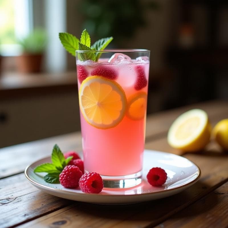 Bebida de Té de Rosa y Limón con Burbujas de Frambuesa: Refresco Persa Sin Azúcar