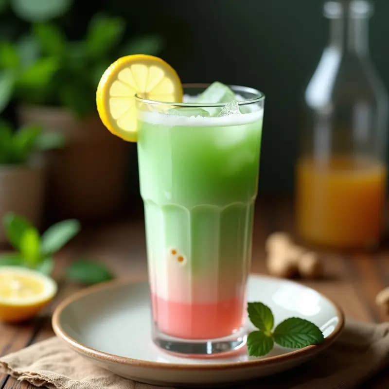 Bebida de Té Verde y Jengibre con Burbujas de Agua de Rosa: Latte Detox Sin Cafeína