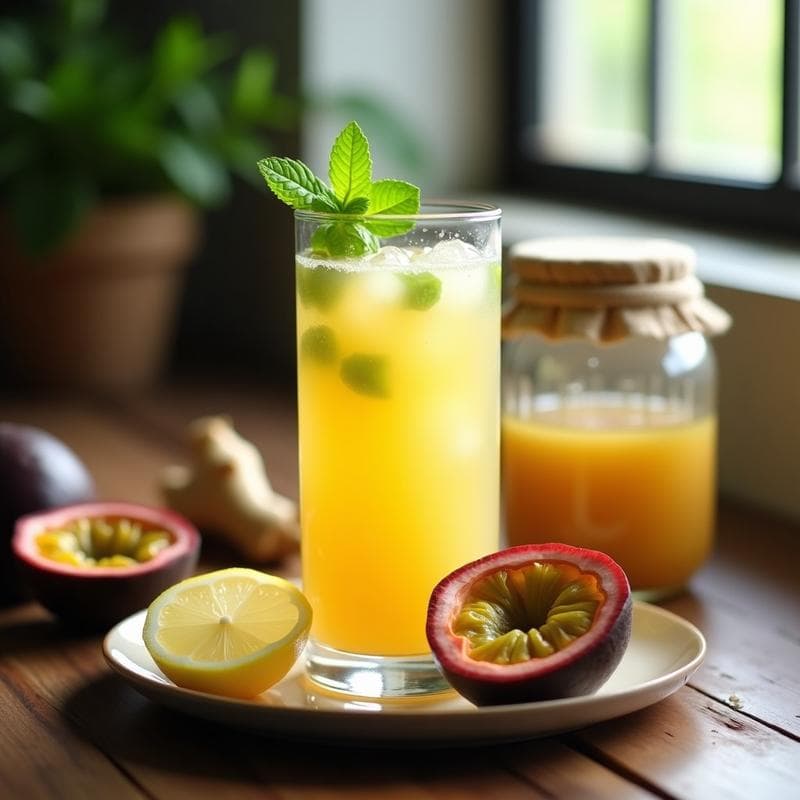 Bebida de water kéfir con Jengibre y Maracuyá: Receta Probiótica y Refrescante en 48 Horas