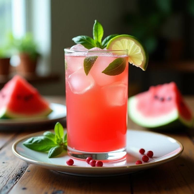 Bebida de Watermelon y Albahaca con Toque de Pimienta Rosa: Refresco Italiano Sin Azúcar