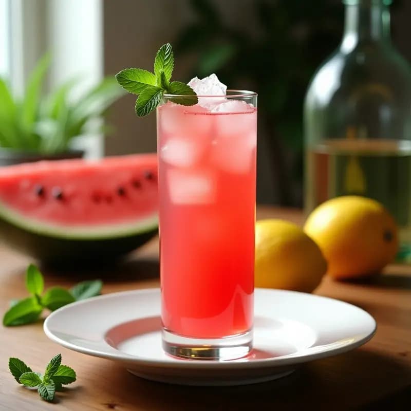 Bebida de Watermelon y Mentha con Hielo Picado: Receta Árabe Refrescante Sin Azúcar