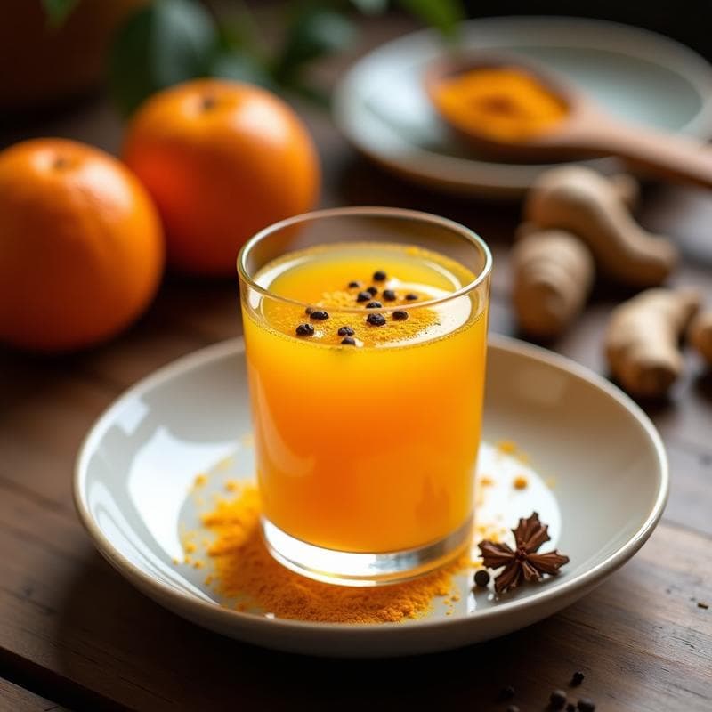 Bebida de Zumo de Naranja y Cúrcuma con Pimienta Negra: Shot Inmunológico Vegano