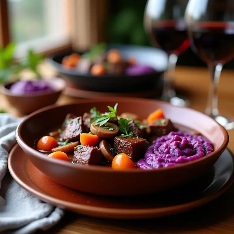 Beef Bourguignon Francés con Puré de Patata Morada: Receta de Invierno en Olla Lenta