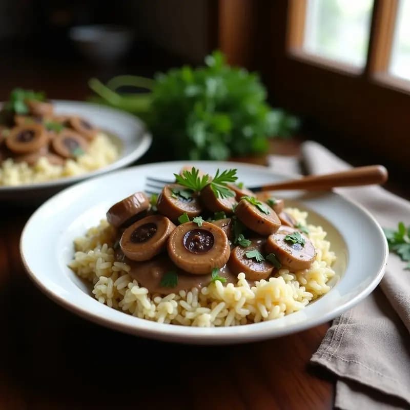 Beef Stroganoff Ruso con Hongos y Arroz Basmati: Receta Cremosa y Reconfortante