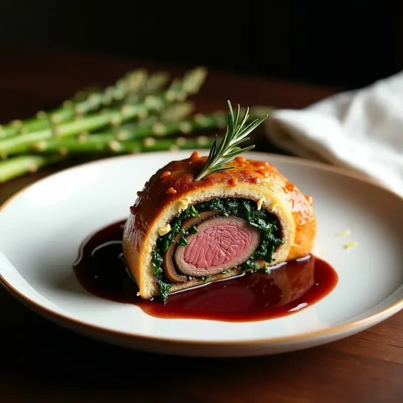 Beef Wellington de Hongos y Espinacas con Salsa de Vino Tinto: Receta Británica Keto en Horno