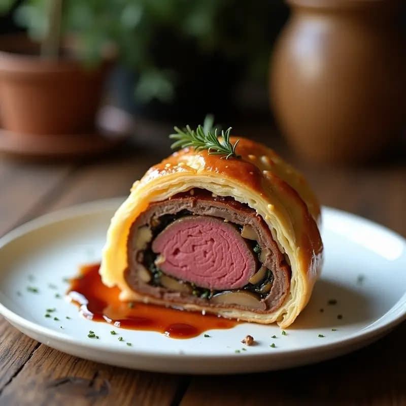 Beef Wellington con Hongos y Pasta de Mostaza: Receta Británica Gourmet en 60 Minutos