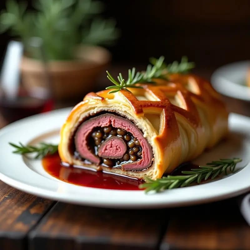 Beef Wellington: Solomillo de Ternera con Pasta de Hongos y Hojaldre Crujiente