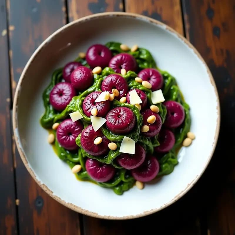 Beetroot Gnocchi Pesto: Ñoquis de Remolacha Morada con Pesto de Rúcula y Piñones