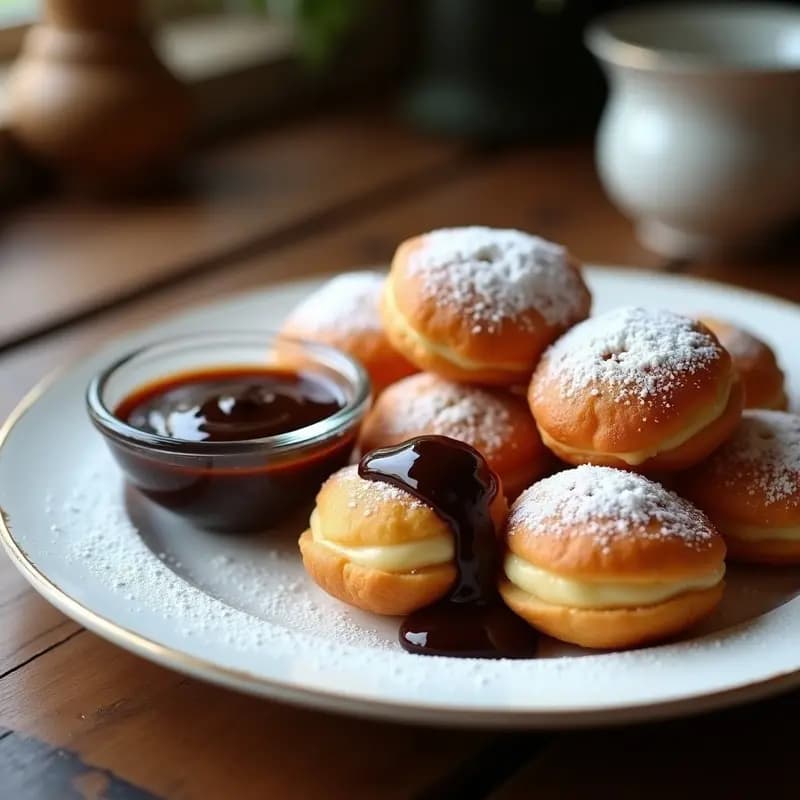 Beignets Francesas con Salsa de Chocolate: Postre Crujiente y Esponjoso en Freidora
