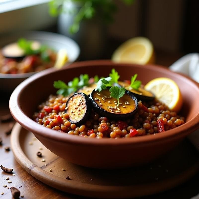 Berbere Spiced Lentils con Berenjena Asada: Receta Etíope Vegana en Olla Lenta