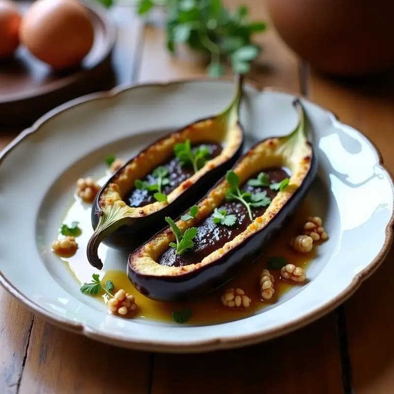 Berenjenas Asadas con Crema de Ajo Negro: Receta Fácil y Gourmet en 20 Minutos