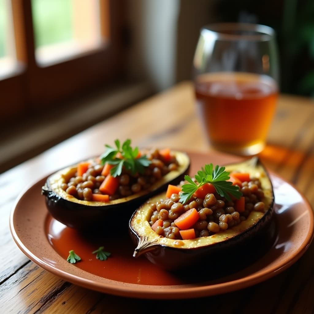 Berenjenas Asadas con Relleno de Lentejas y Tomate Seco: Receta Mediterránea Sin Gluten