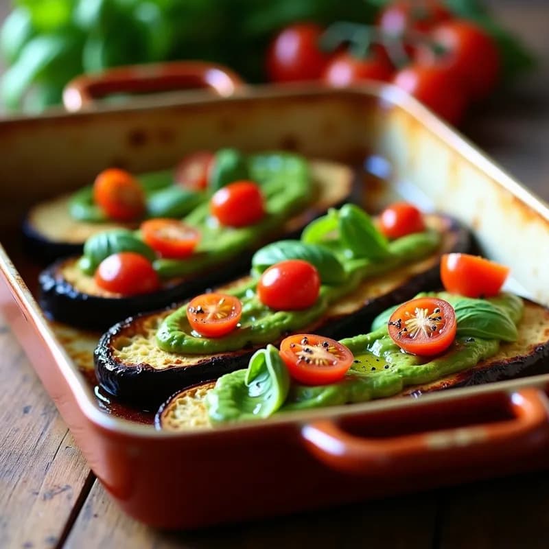 Berenjenas Asadas con Pesto Vegano: Receta al Horno en 25 Minutos sin Lácteos