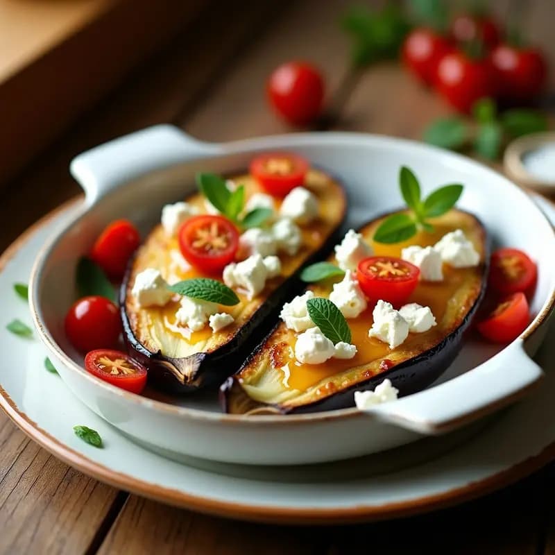 Berenjenas Asadas con Queso Feta y Miel: Receta Mediterránea Fácil y Rápida