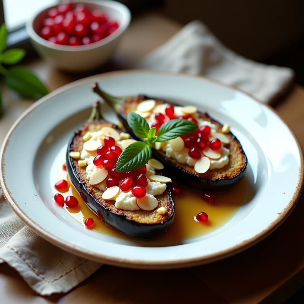 Berengenas Asadas con Relleno de Queso de Oveja y Granada: Receta Griega en Olla Express