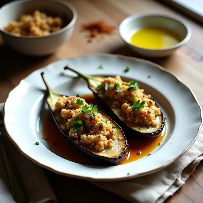 Berenjenas Asadas con Relleno de Quinoa y Pasas: Receta Marroquí en Horno Sin Gluten
