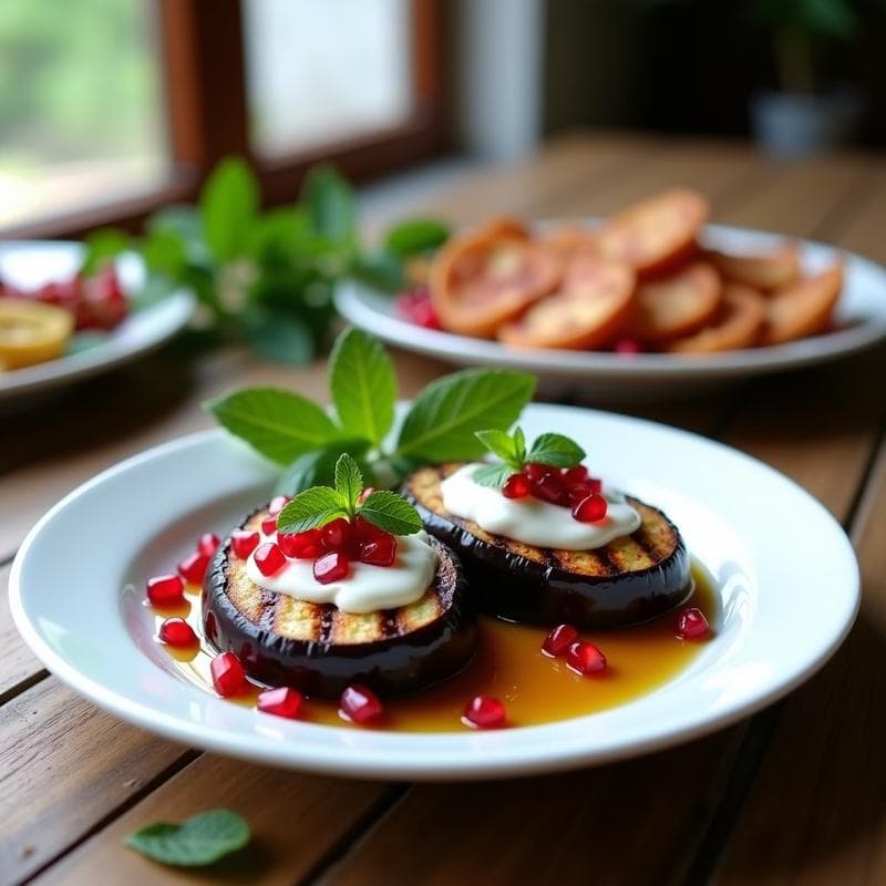 Berenjenas Asadas con Salsa de Yogur Griego y Granadas: Entrante Iraní con Toque Fresco