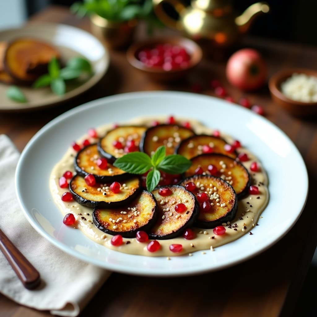 Berenjenas Asadas con Tahini de Ajo Asado y Granados: Entrante Libanés en Airfryer