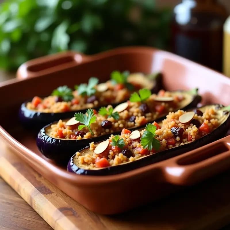 Berengenas Asadas Rellenas de Bulghur y Pasas Rubí: Receta Armena en Thermomix