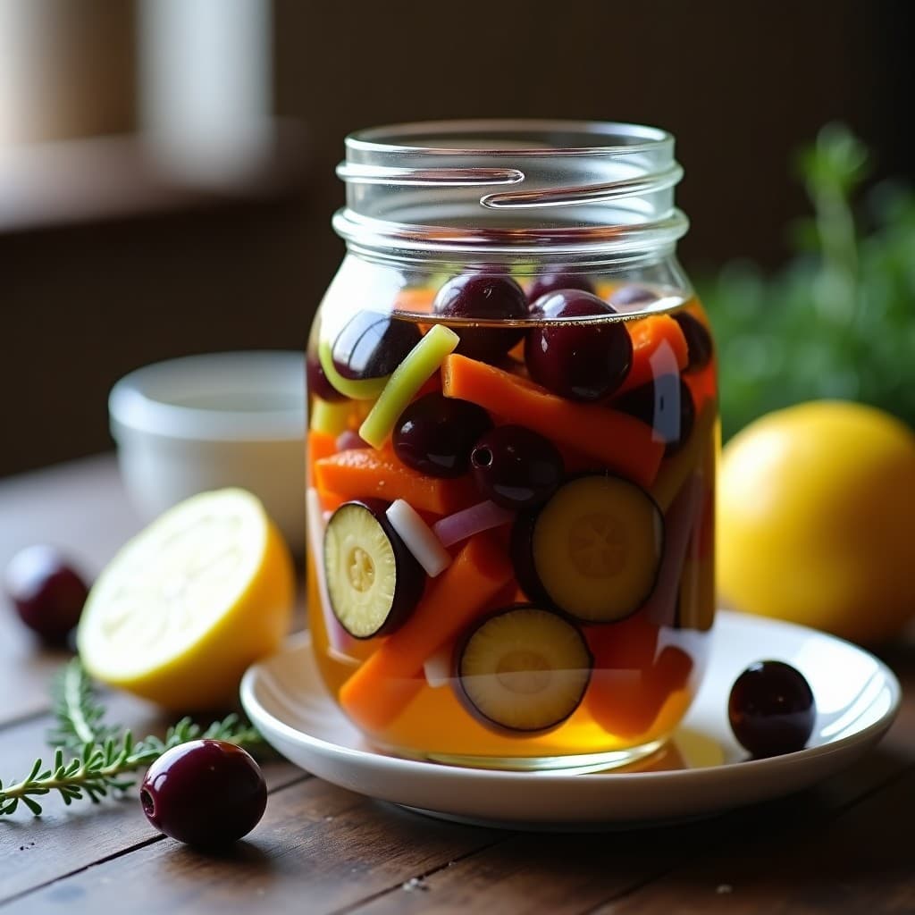 Berenjenas en Escabeche con Aceitunas Kalamata: Receta Griega Vegana en Conserva