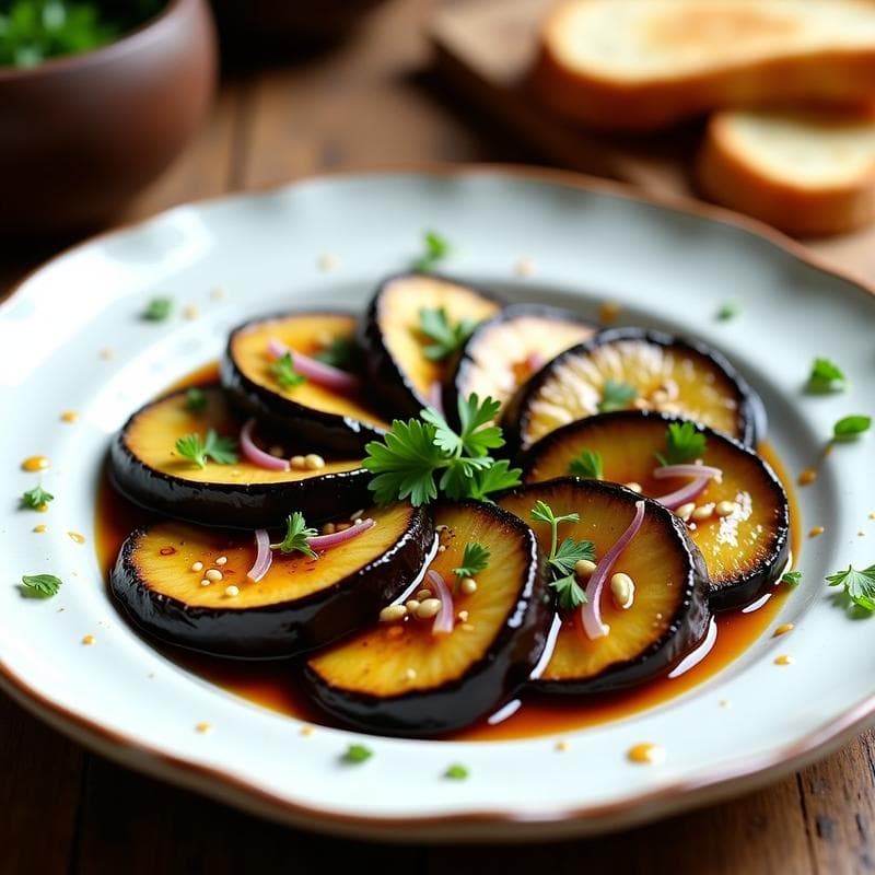 Berenjenas en Escabeche con Miel de Dátiles y Vinagre de Módena: Receta Vegana y Sin Cocción