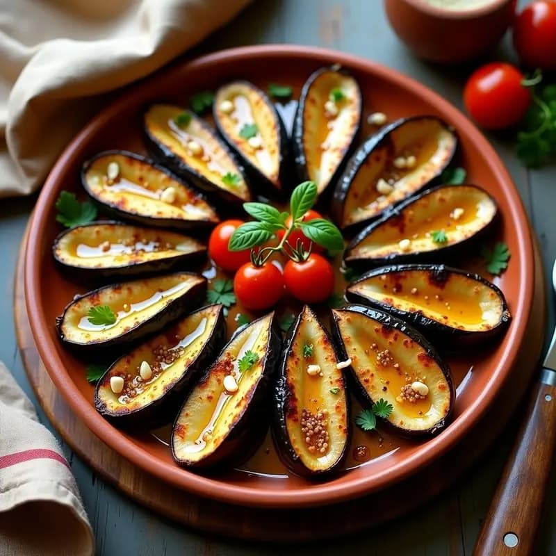 B قلبh Bil Zeit: Berenjenas Libanesas al Horno con Aceite de Oliva, Ajo y Tomate
