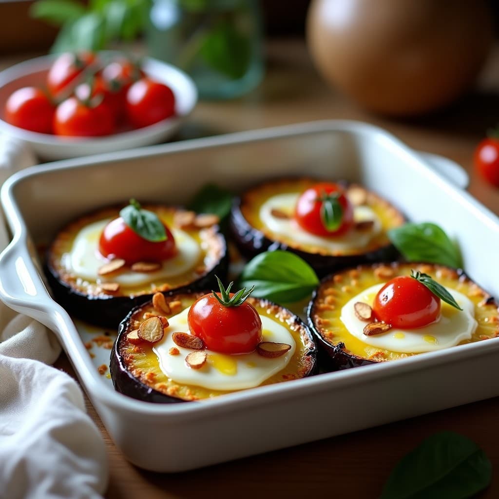 Berenjenas al Horno con Queso de Cabra y Tomates Confitados: Receta Mediterránea Keto en 25 Minutos