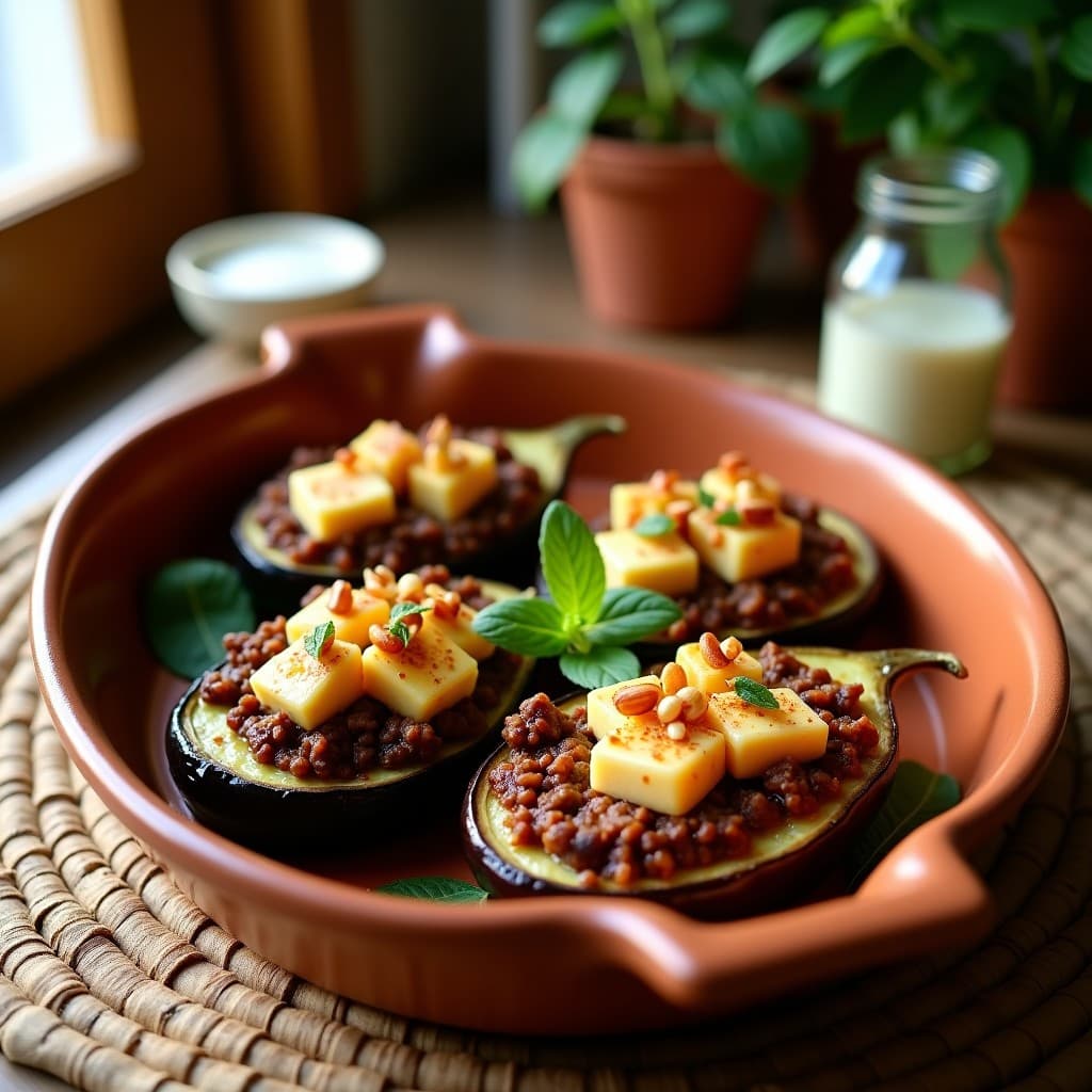 Berengenas al Horno Rellenas de Carne Picada y Queso Halloumi: Receta Chipriota en 30 Minutos