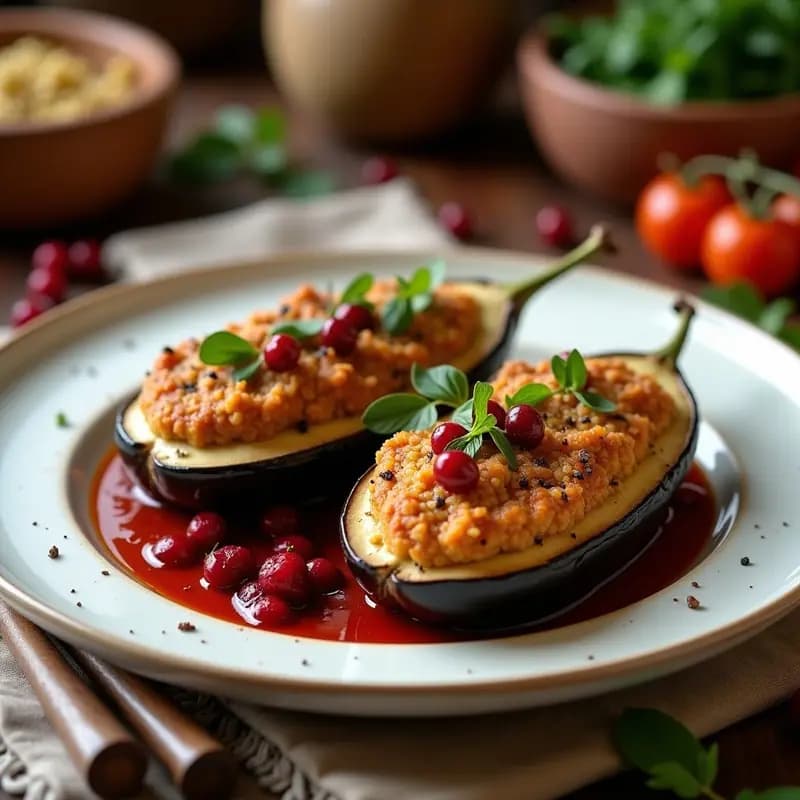 Berenjenas al Horno con Relleno de Quinoa y Pasas de Arándanos: Receta Vegana en Thermomix