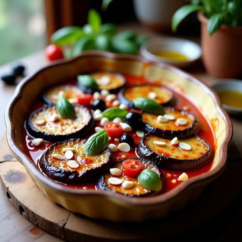 Berenjenas al Horno con Salsa de Tomate Seco y Aceitunas de Kalamata: Receta Griega en 30 Minutos