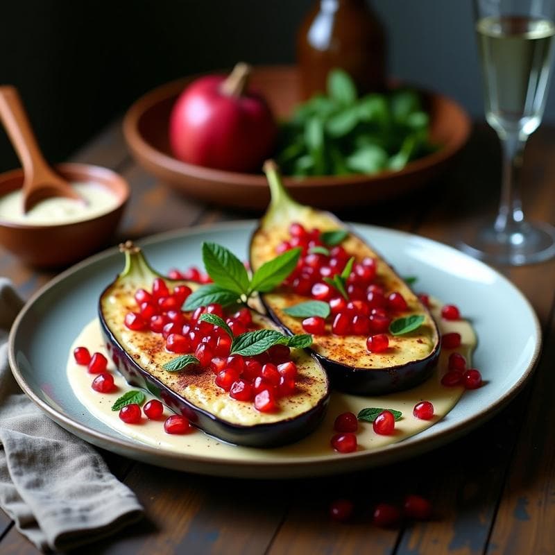 Berenjenas al Horno con Tahini y Granadas: Receta Vegana y Sin Gluten con Toque Árabe