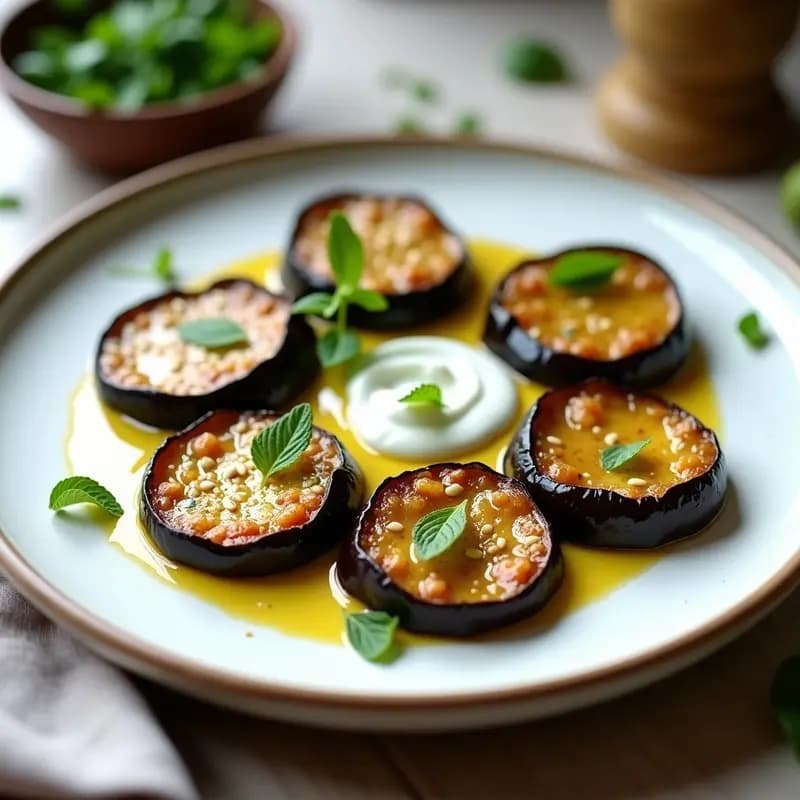 Berenjenas al Horno con Salsa de Yogur de Soja y Menta: Entrante Iraní Vegano y Ligero