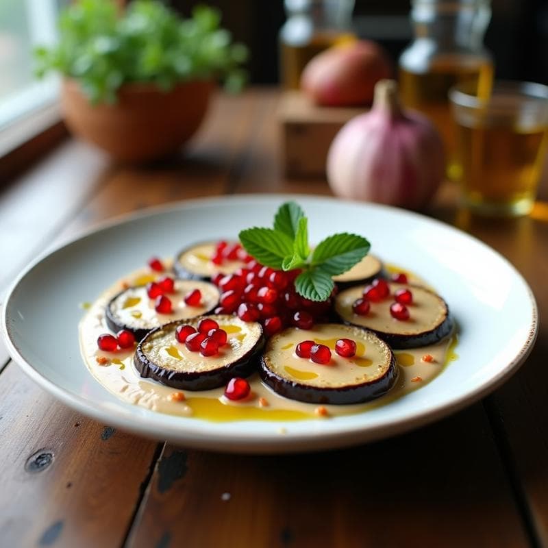 Berenjenas al Microondas con Salsa de Tahini y Granada: Receta Vegana en 10 Minutos