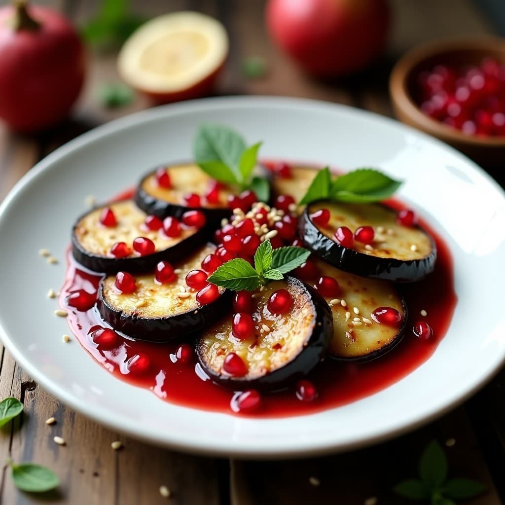 Berenjenas al Microondas con Vinagreta de Granados: Receta Árabe Vegana y Rápida
