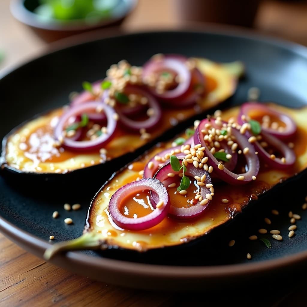Berenjenas al Miso con Semillas de Sésamo y Cebolla Morada: Receta Japonesa en Horno