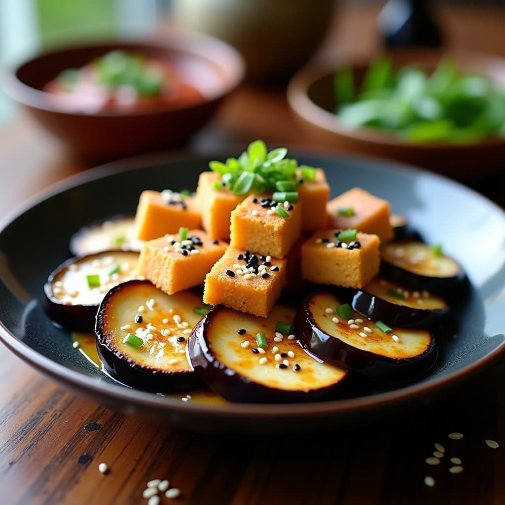 Berenjenas al Miso y Sésamo con Tofu Crujiente: Entrante Japonés en Airfryer y Sin Gluten