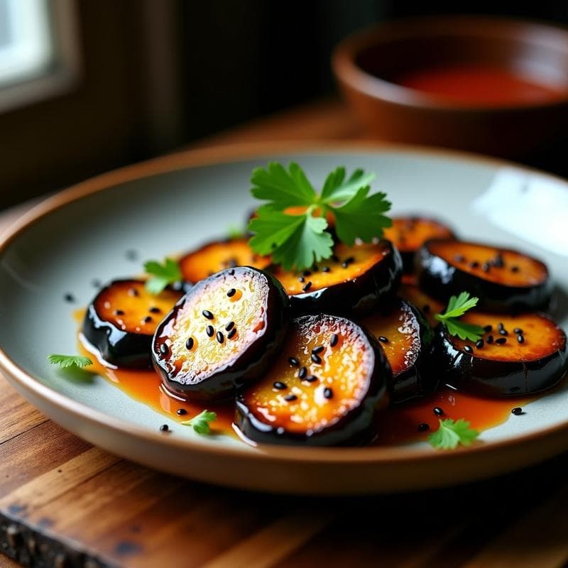 Berenjenas al Miso con Sésamo Negro y Miel de Agave: Entrante Japonés Vegano en 20 Minutos