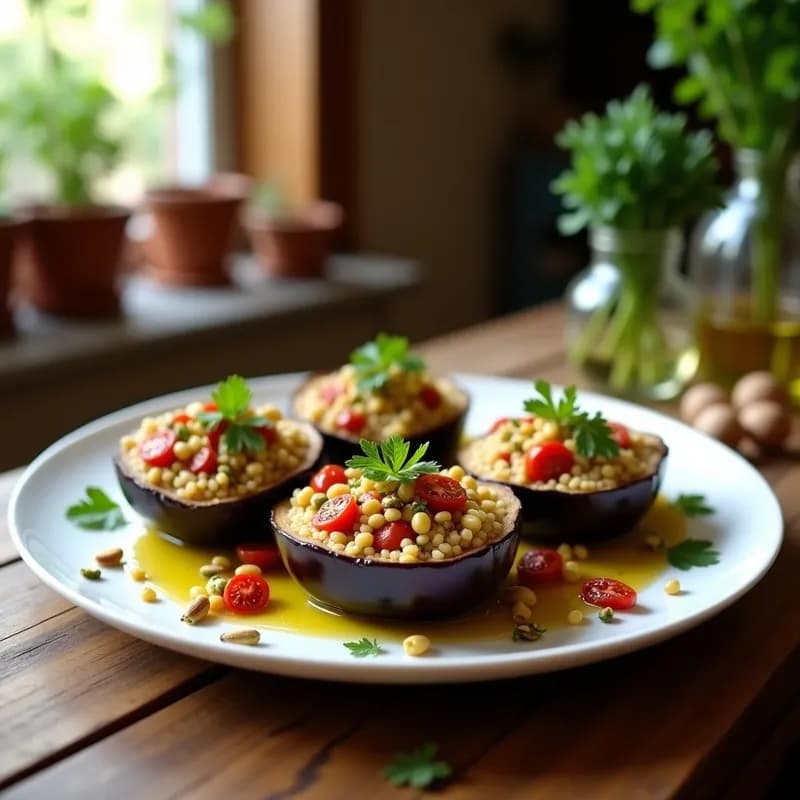 Berenjenas Rellenas de Couscous y Pistacho: Receta Mediterránea Alta en Proteína en 30 Minutos
