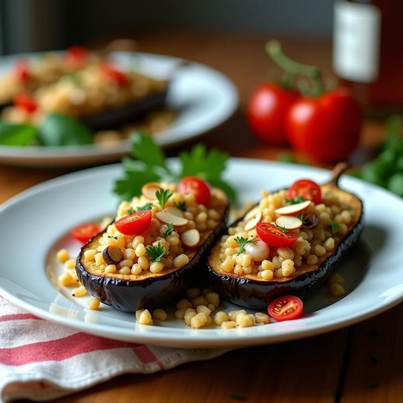 Berenjenas Rellenas de Couscous al Umami: Receta en Airfryer sin Aceite y Alta en Fibra